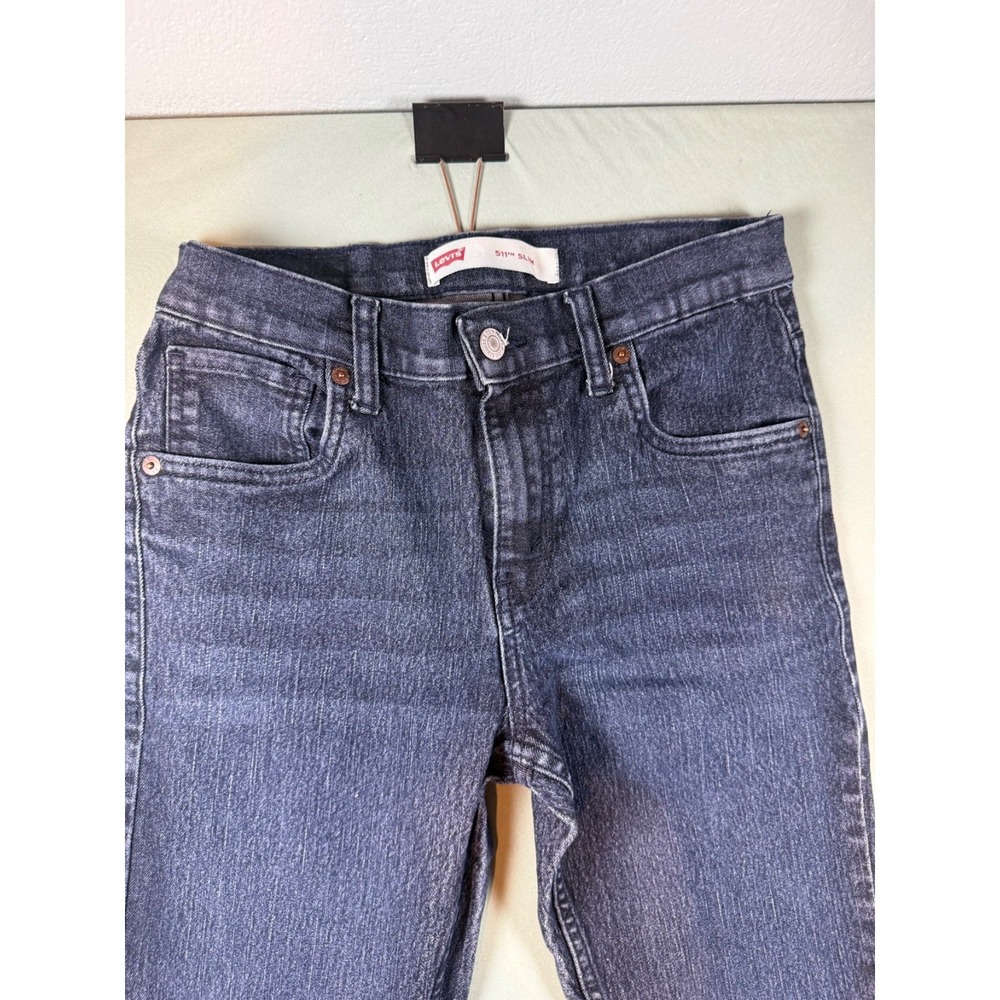 Levis Jeans Mens 28 x 28 Blue Dark Wash Boot Cut Slim Fit 16 Regular - Picture 2 of 5
